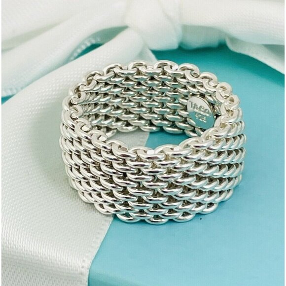 Size 6 Tiffany & Co Somerset Mesh Weave Ring in Sterling Silver - Picture 1 of 8